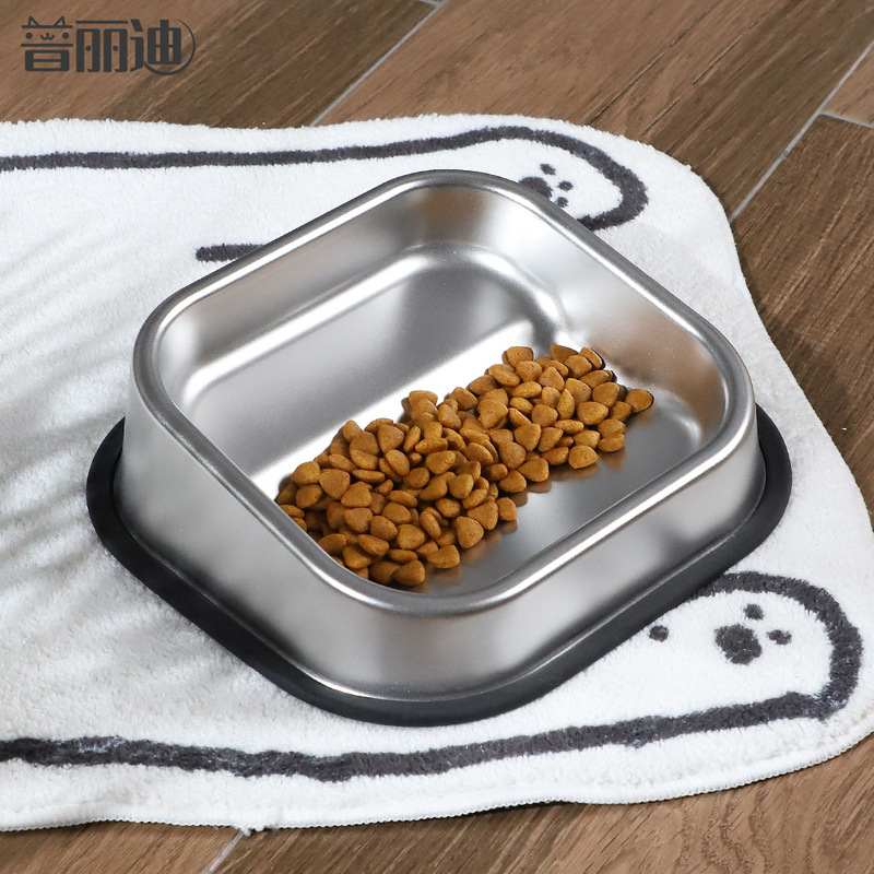 Dog Bowl 304 Stainless Steel Square Tilted Pet Bowl Slow Feeder Bowl Anti-Spill Short-Snout Dog Large Bulldog Food Bowl