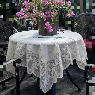 Round Table Tablecloth Waterproof Anti-Scalding No-Wash Lace Small Round Coffee Table Tablecloth Outdoor Garden Courtyard Outdoor Sun Protection Straight Hair
