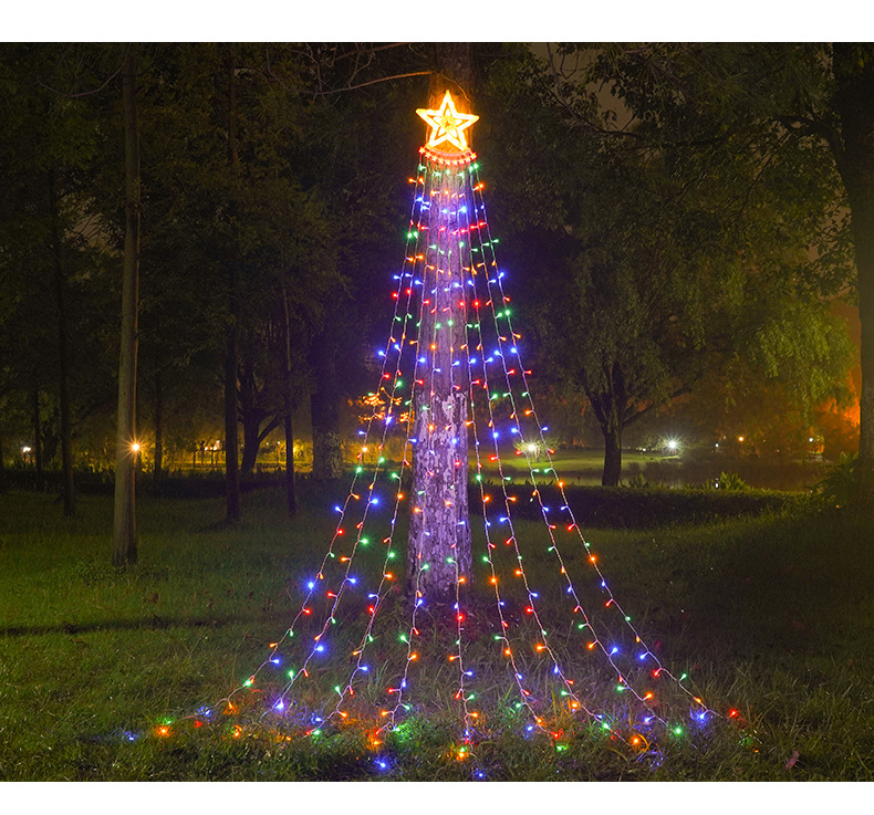 9 LED five-pointed star lights, trailing star waterfall lights, outdoor courtyard, holiday and Christmas decorative lights pic 9