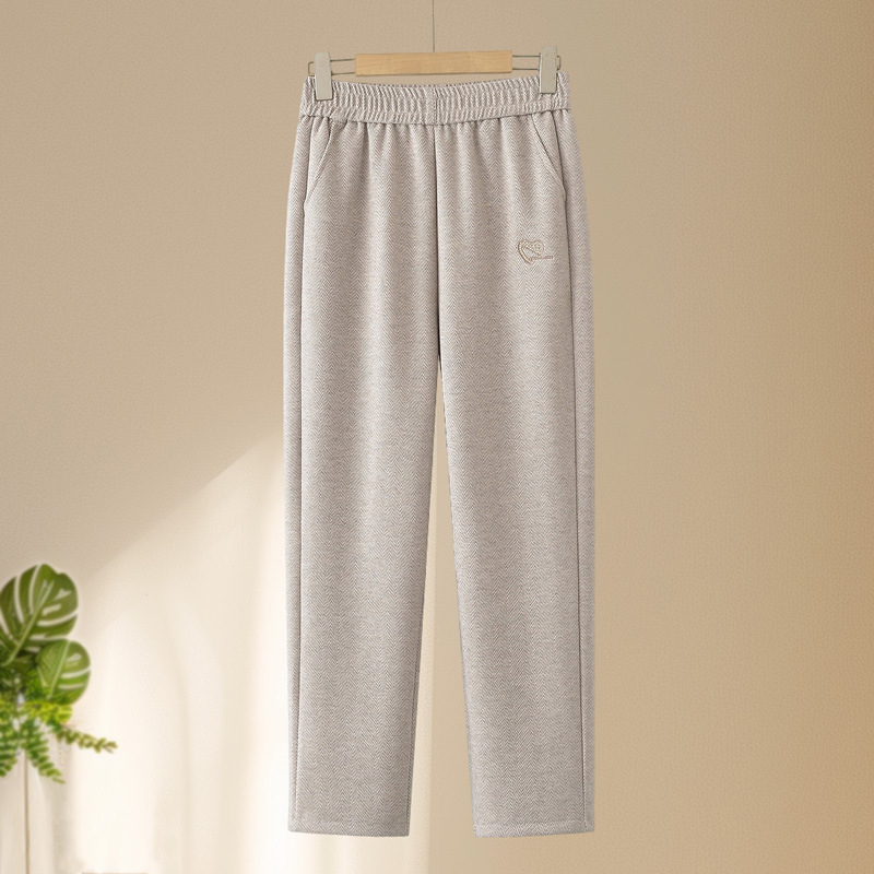 2025 Autumn and Winter Women's Clothing Fleece-Lined Thickened Long Pants Elastic Waist Drawstring Straight-Leg Pants Casual Women's Pants Middle-Aged and Elderly Women's Clothing