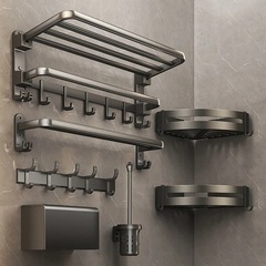 ガングレー穴なしタオルラックトイレスペースアルミタオルバートイレ棚壁掛け収納浴室