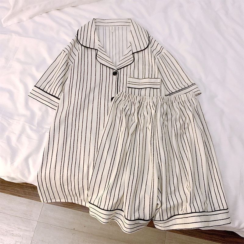 (2개) 하이 엔드 라이트 럭셔리 웨스턴 스타일 셔츠 파자마 여성 2024 년 여름 새로운 반팔 카디건 겉옷 홈 세트