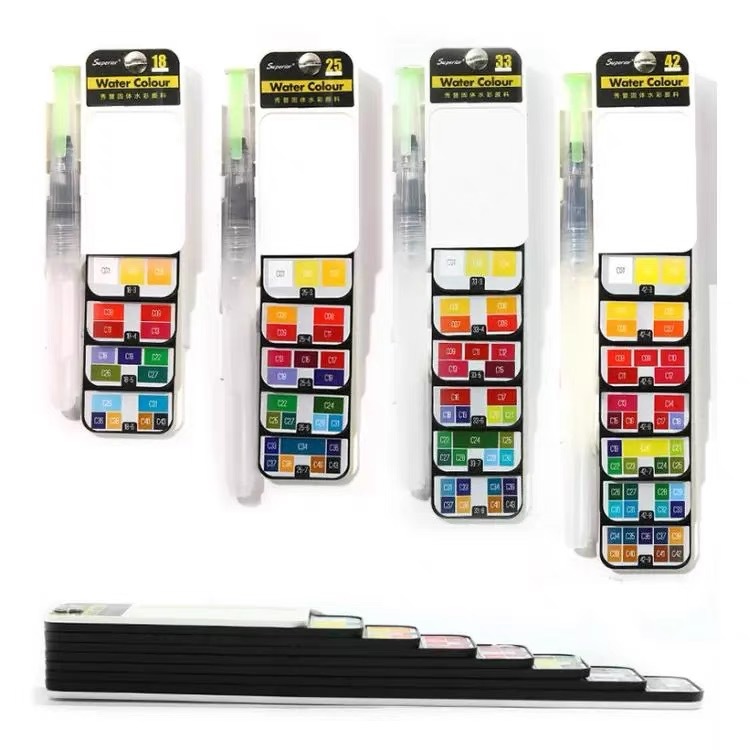 Xiupu plegable portátil en forma de abanico sólido acuarela 18 colores 25 colores 33 colores 42 colores acuarela pintura traje transfronterizo