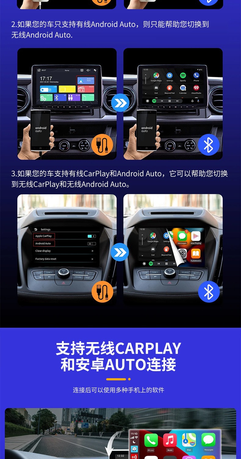 Cross-Border Carplay Android Auto Car-Machine Interconnection Converter Wired to Wireless Car Carplay Box