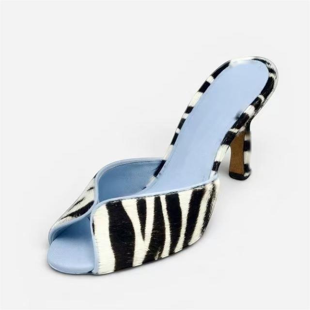 European and American Foreign Trade Summer and Autumn New Products, Fish-Mouth Shallow High-Heeled Zebra Horse Hair Large Size Summer Women's Sandals Wholesale European and American Foreign Trade Summer and Autumn New Products, Fish-Mouth Shallow High-Heeled Zebra Horse Hair Large Size Summer Women's Sandals Wholesale