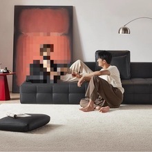 意式极简劳伦斯直排别墅大平层客厅小黄牛皮真皮沙发