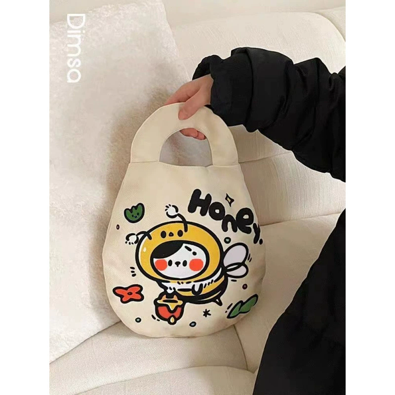 Ins Feng Little Bee Mom Handheld Egg D Cute Girl Snack Bag Большая вместительная студенческая холщовая сумка в корейском стиле DY