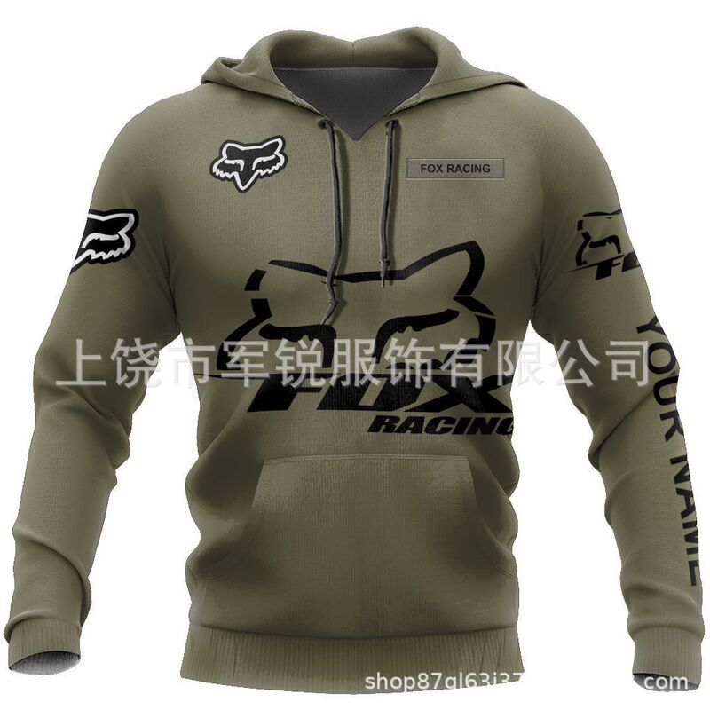 Cross-Border Popular 3D Printed Hooded Sweatshirt for Men, Trendy Brand Fox Racing Pattern, European and American Street Fashion Jacket
