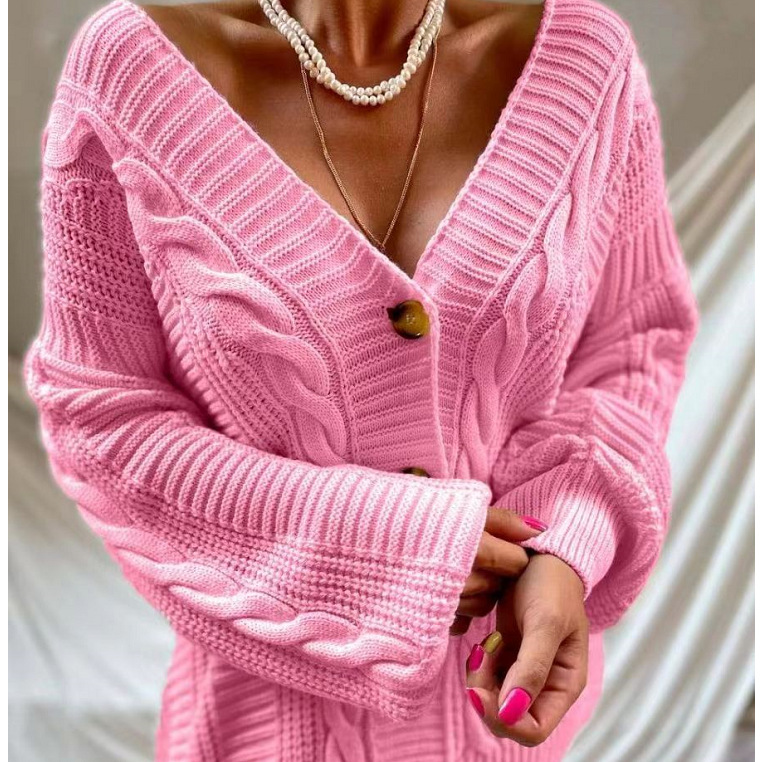 Cárdigan de Punto con Mangas Abullonadas para Mujer Mezcla de Lana Cuello en V para Otoño