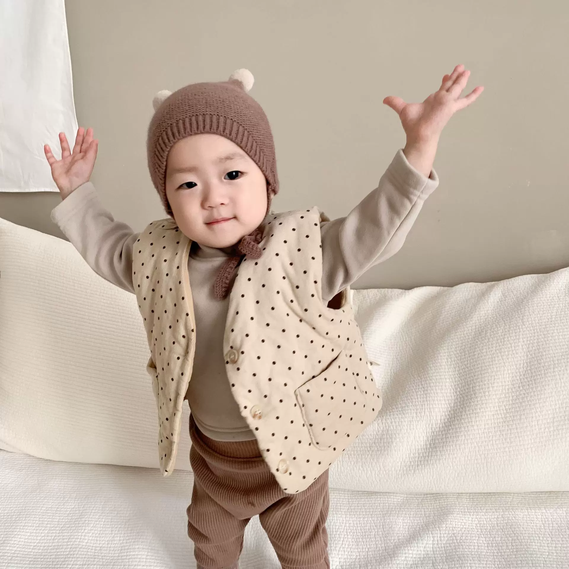 婴童外出衣服宝宝马甲秋冬款外套韩版童装婴儿圆点马甲儿童秋装