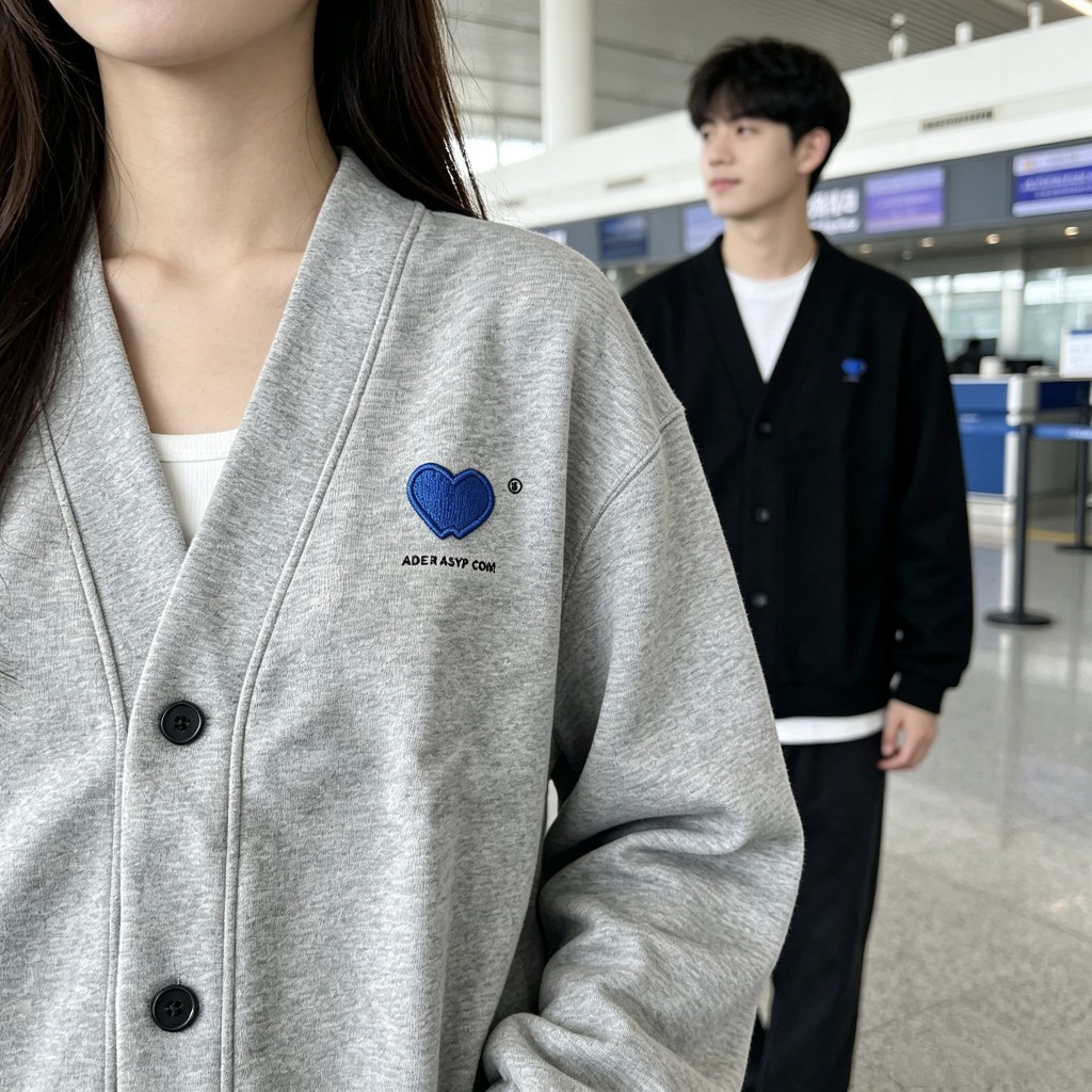 Trendy brand Ader's new small heart embroidered cardigan sweatshirt, spring and autumn style, simple and versatile, unisex V-neck top, trendy