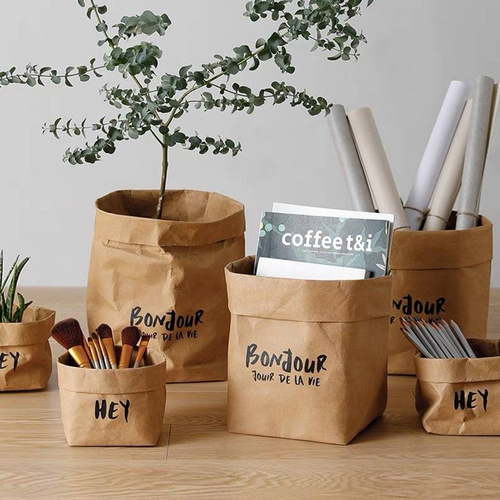 Tingmo washable kraft paper storage bag square bottom bag packaging bag paper bag printable gift refrigerator kitchen bedroom