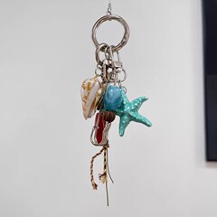 オーシャンシリーズレトロスタイル手作りビーズ砂利巻貝バッグキーホルダー携帯電話ケースペンダントバッグペンダント