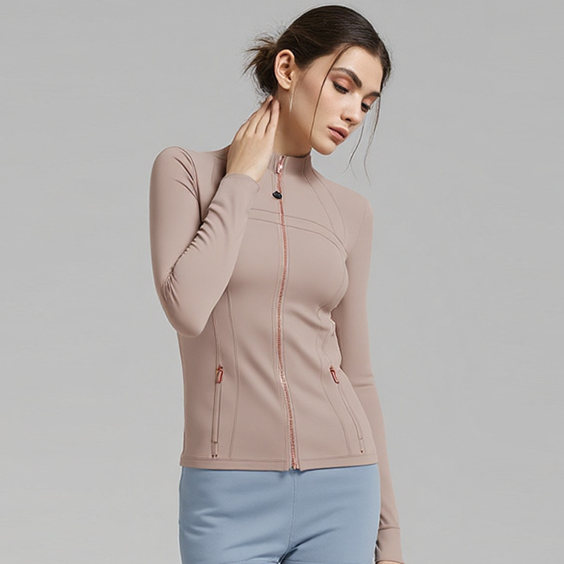 Women's Clothing Stand Up Collar Zip Up Cardigan Quick Drying Nylon Sports Top For Yoga Autumn Fashion_ecoleips.com