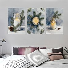 跨境氛围蜡烛家居三联画卧室床头画帆布喷绘客厅装饰画外贸无框画