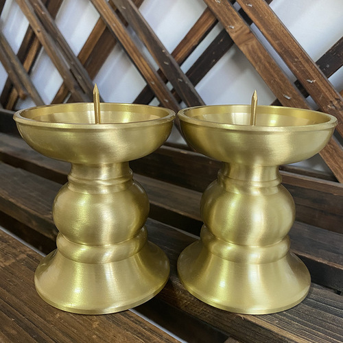 Pure copper candle holder wax holder household candle holder ornaments base all copper brass worship god worship Buddha front lamp holder pair