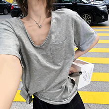 元熙-夏季韩系松弛感百搭宽松显瘦设计感毛毛V领短袖T恤女266172