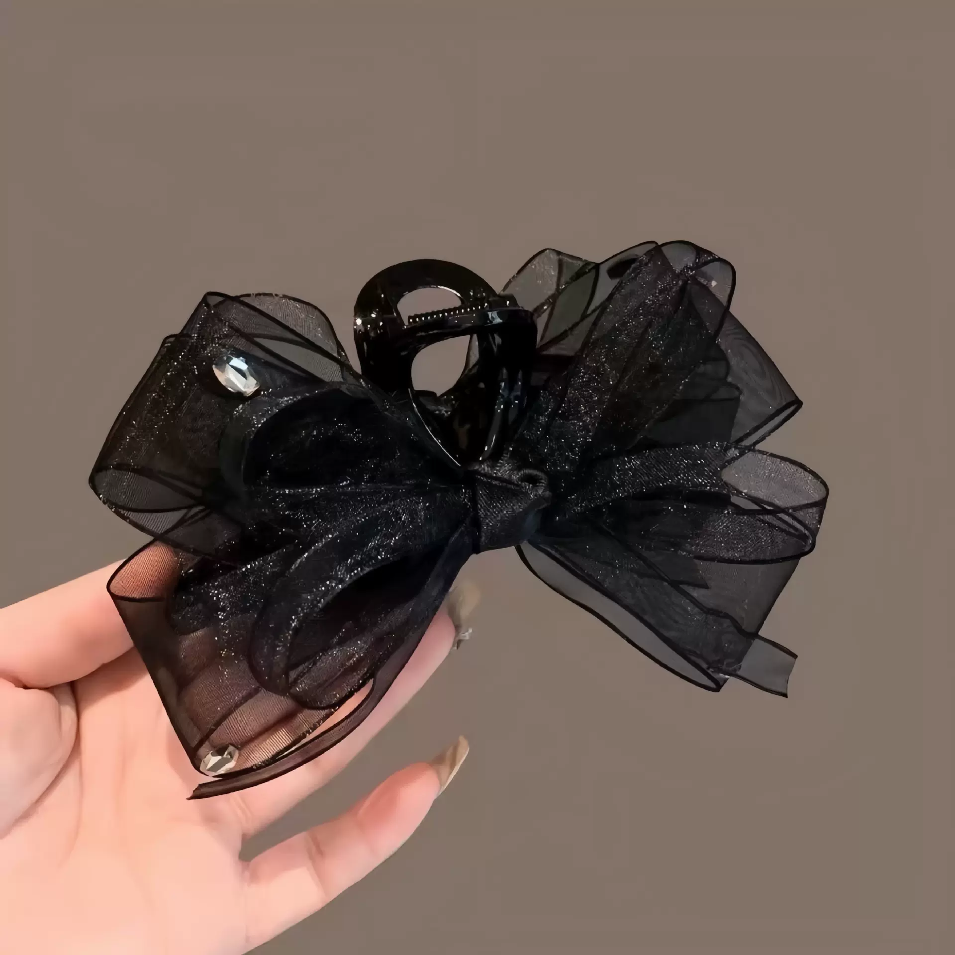 黑色网纱蝴蝶结抓夹发量多盘发夹子头饰高级感气质后脑勺鲨鱼夹女