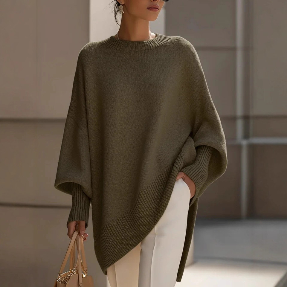 Damen-Pullover Herbst/Winter 2026: Rundhalsausschnitt, gestrickt, locker geschnitten, einfarbig_voghion.com