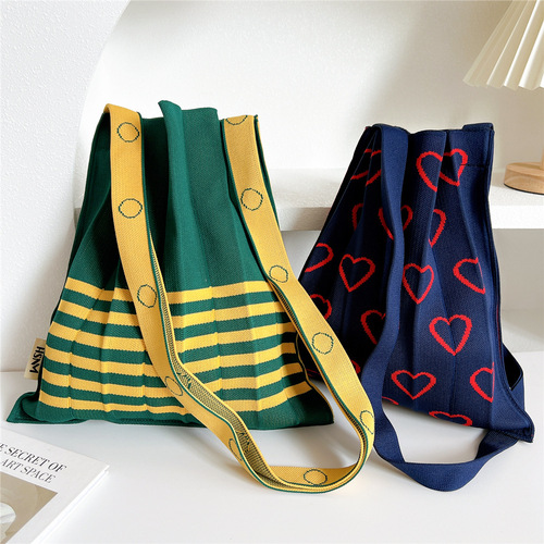 ins organ cross-body bag pleated foldable knitted shopping bag shoulder bag fashion niche design bag Korea