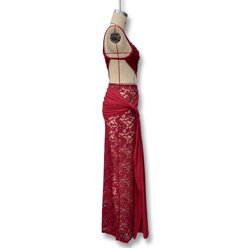 Women's Summer Sexy Backless Hollowed out Strapless Top And Slim Fit Skirt Set Cross Border Wholesale Clothing_ecoleips.com