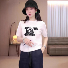 新品新款气质简约字母M提花软糯纯羊毛针织衫上衣女秋冬保暖打底