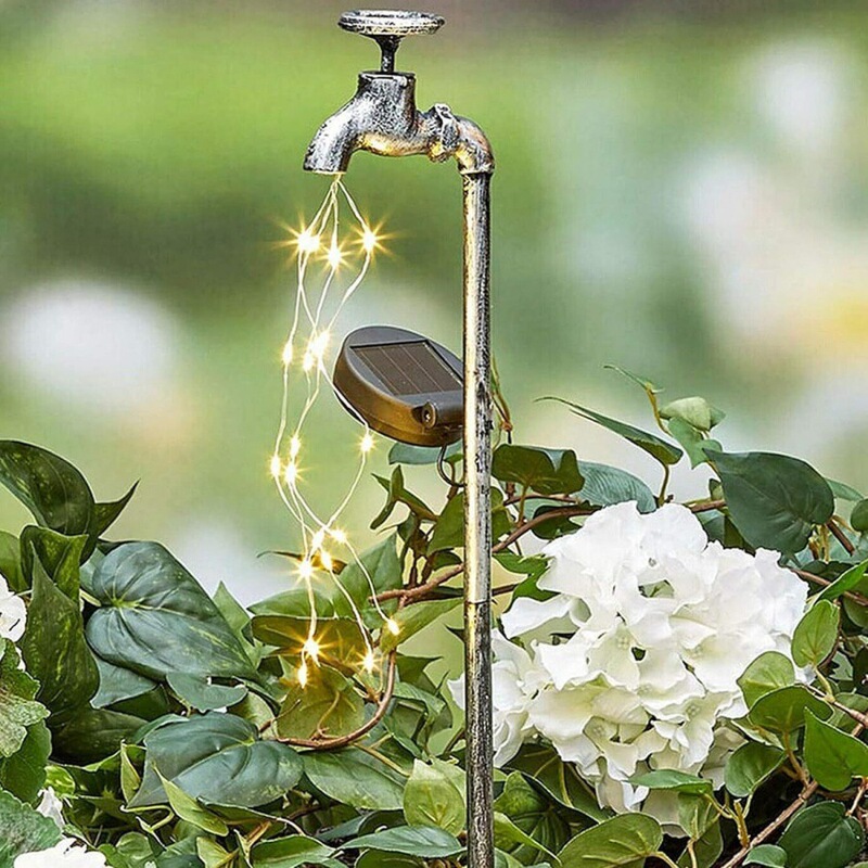 Solar Kettle Lamp, Flower Bucket Faucet, Flower Pot, Iron Art Garden Lawn Lamp, Flowing Water Shower Lamp, Pastoral Style