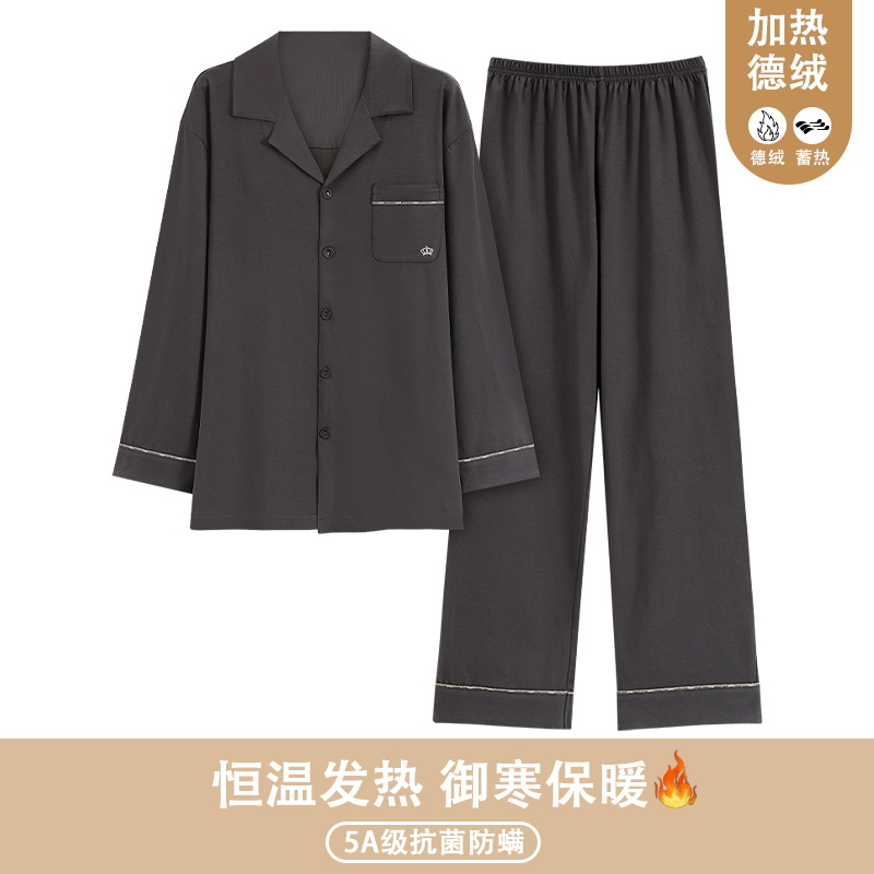 Pijamas de hombre primavera y otoño de hombre 2025 nuevo de terciopelo de manga larga otoño y invierno engrosado conjunto de ropa cálida de invierno