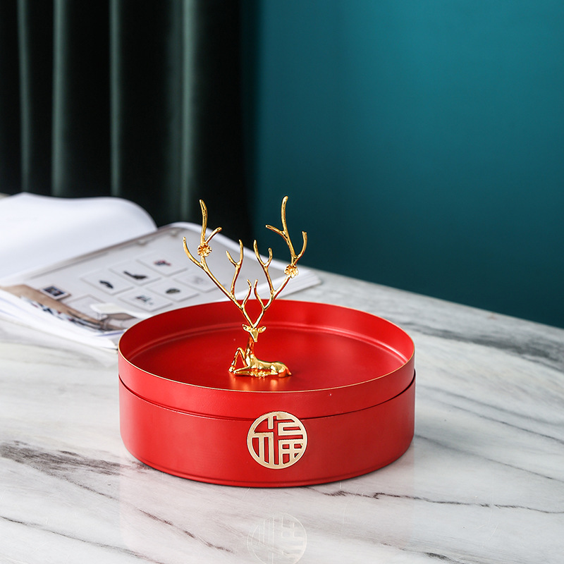 Hogar sala de estar Luz de lujo doble capa compartimiento giratorio fruta seca snack fruta placa té Mesa creativa boda dulces caja de almacenamiento