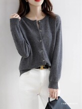 针织羊绒开衫女衫2025秋季短款圆领宽松外套大码毛衣有吊牌其他