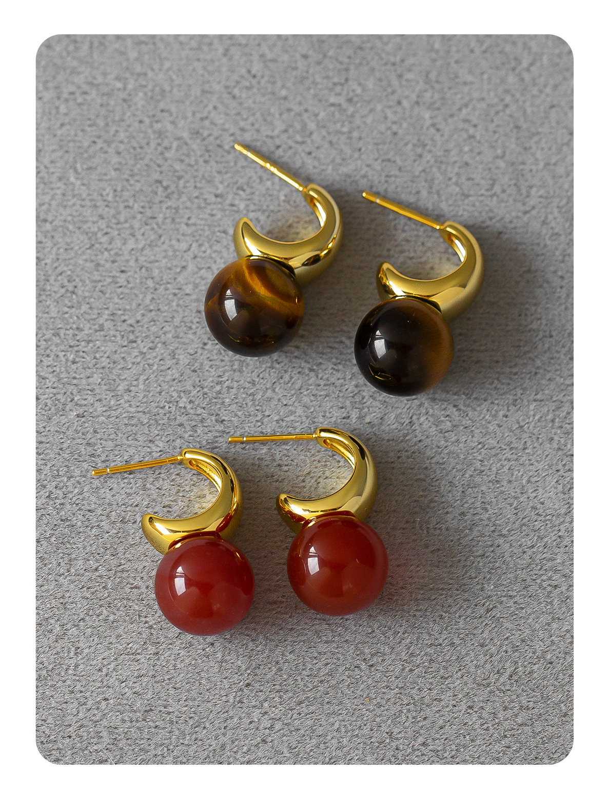 12g Weight 925 Sterling Silver Ear Needle Material Ear Studs Classification 1 Pair Vintage Style Classic Style Geometric Plating Tiger Eye Brass Ear Studs