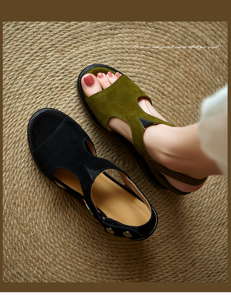 Sandal cao gót nữ hở mũi đế xuồng tăng chiều cao, phong cách La Mã, gót 9 cm — màu đen, xanh lá cây chi tiết 1