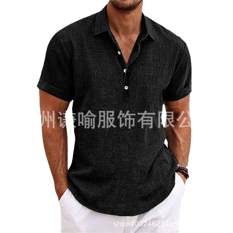 2023 Amazon eBay Comercio exterior nuevos hombres más tamaño camisa de color sólido algodón Lino solapa manga corta Camisa casual hombres
