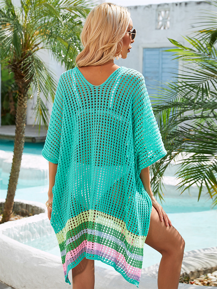 Tunique de plage femme col v en maille couvrante chic et décontractée_voghion.com