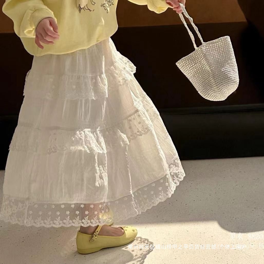 Girls Korean Style Western Style Lace Skirt 2025 New Summer Sweet Cake Skirt Children's Mid-Length Half Skirt Summer