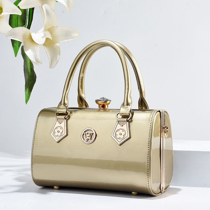 Bolso de mujer nuevo bolso de mujer de estilo europeo y americano de moda abrazadera de acero de cuero brillante bolso de brazo oblicuo bolso de textura de hombro de mujer