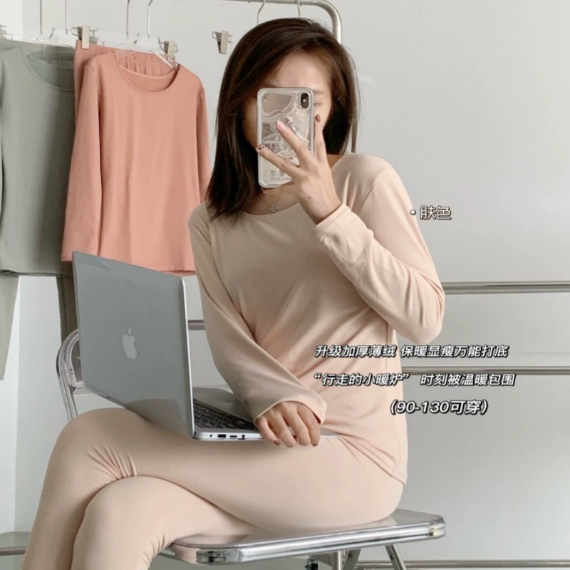 Теплый бархатный домашний костюм: свитер с круглым вырезом и л leggings, приятный к коже эластичный материал