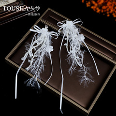 新款超仙流苏耳夹新娘白色羽毛蝴蝶结耳饰婚礼婚纱礼服敬酒服配饰