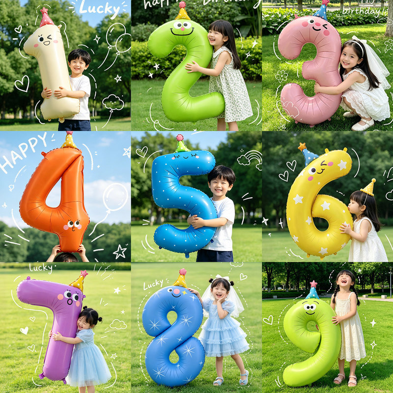 Ins Style 42inch Colorful Hats and Number Balloons for Children's Birthday Party Ceremony Scene Decoration Balloons