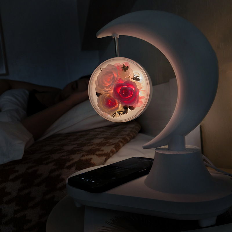 Día de San Valentín regalo creativo flor eterna Bluetooth altavoz lámpara de mesa teléfono móvil carga inalámbrica Regalo de Cumpleaños Rosa