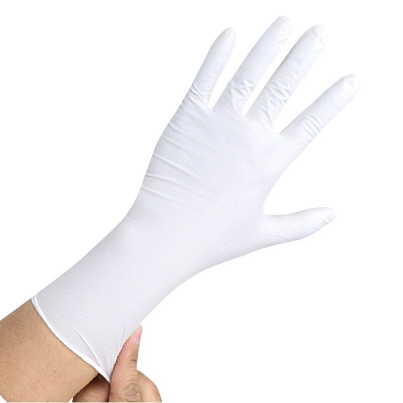 Guantes de nitrilo de grado alimenticio acuáticos resistentes al ácido y álcali blancos al por mayor desechables guantes de nitrilo engrosados alargados de 12 pulgadas