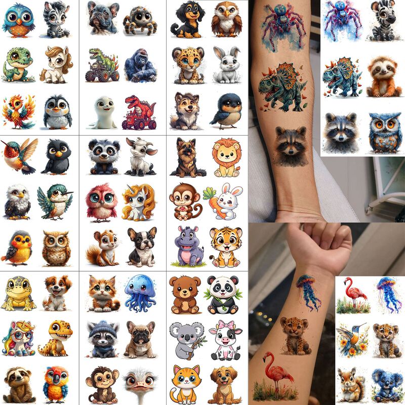 3D Cartoon Animal Head, Arm, and Back of Hand Water Transfer Temporary Tattoo Stickers TEMU European and American Tattoo Amazon