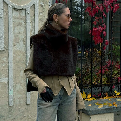New semi high neck fur camisole top new semi-high collar fur waistcoat for women