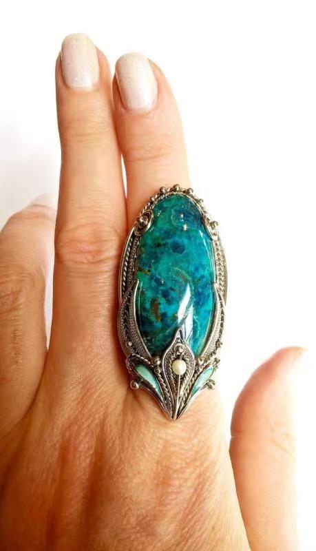 Sanjie fábrica de venta directa vintage étnica con incrustaciones de turquesa anillo transfronterizo creativo europeo y americano joyería de las mujeres