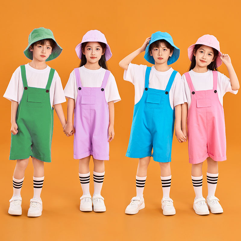 Kindergarten Children's One Performance Clothes Primary School Students' Chorus Clothes Dance Color Strap Shorts suit Children's Cheerleading Clothes