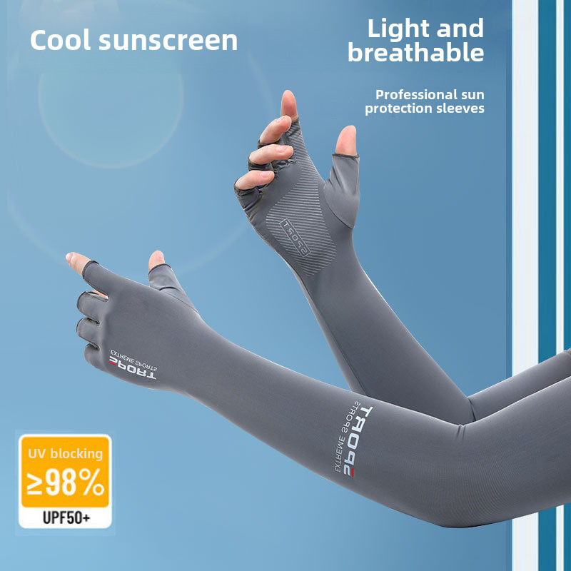 Summer sun protection oversleeve men's UV protective gloves women's thin ice silk gloves outdoor riding ice sleeve arm protection cover_viptrois.com