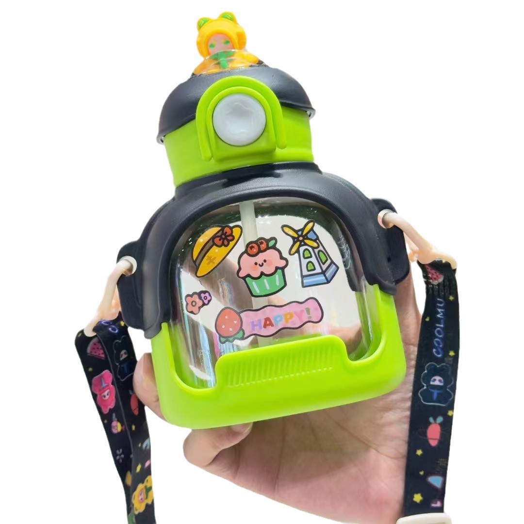 Taza de plástico Yue Shimei 860ML taza de agua de gran capacidad taza de doble bebida con mango taza de paja de dibujos animados taza de agua creativa