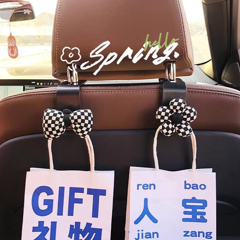 Gancho de coche, respaldo del asiento del coche, almacenamiento invisible trasero multifuncional, gancho pequeño, accesorios de decoración de coche lindos para mujer