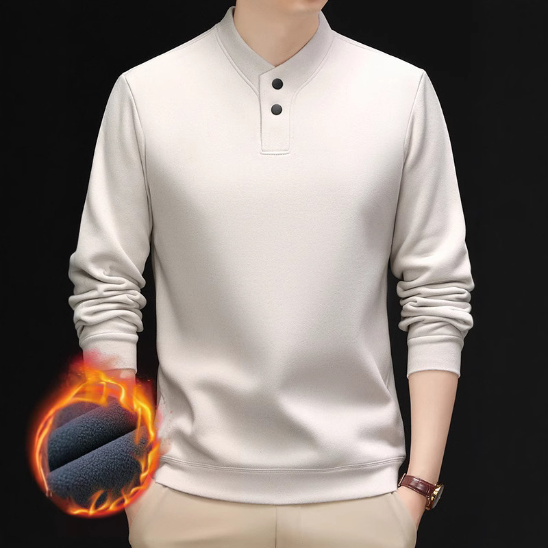 Live Delivery for Middle-Aged Men, Fleece-Lined and Thickened for Autumn and Winter, German Velvet Long-Sleeve Sweatshirt T-Shirt Casual Base Shirt Top