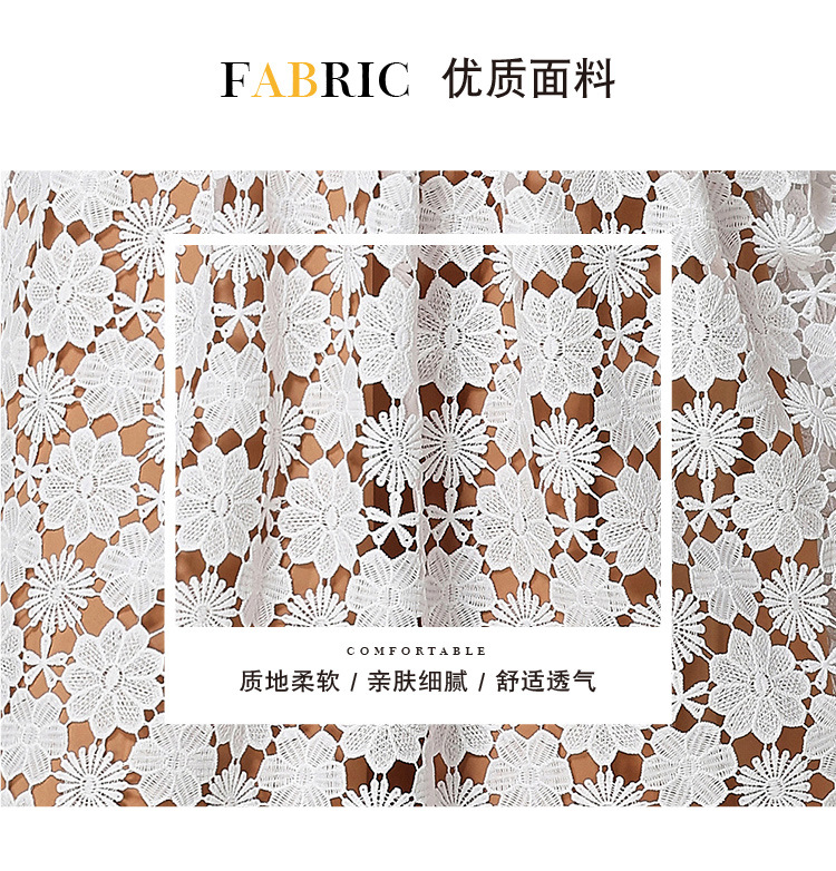 Đầm maxi nữ cổ V ren thắt eo tay ngắn họa tiết rỗng — màu đen, Rượu vang đỏ, màu hồng đậm, màu trắng chi tiết 74